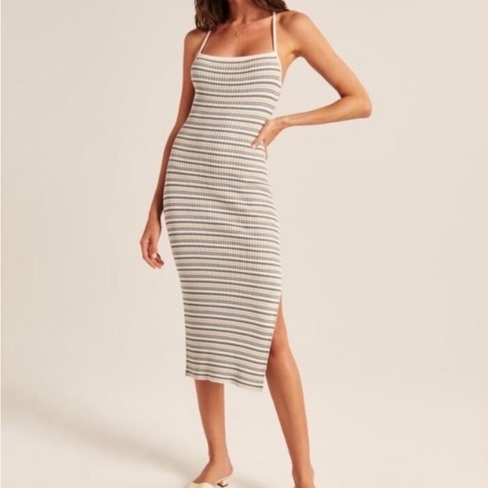 Abercrombie Striped Cream Midi Dress with Spaghetti Straps XXSP